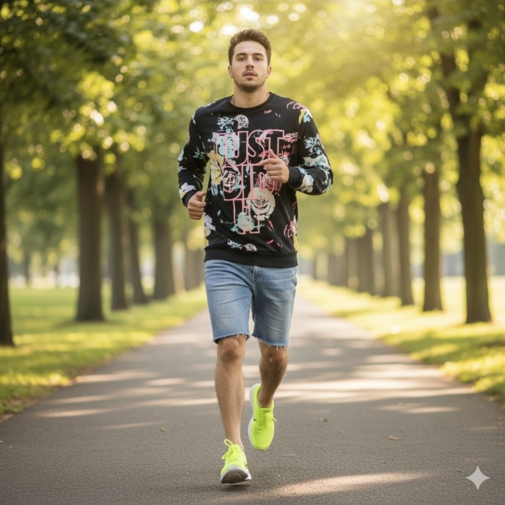 Men's Black Floral Graphic Long Sleeve Tee